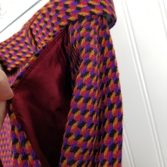Evan Picone Women Wool Midi Pencil Skirt Vtg Size 12 Red Purple Artsy Secretary - Picture 8 of 11